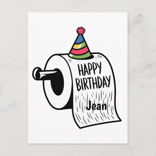 Toiletpapier met tekening van verjaardagshoed briefkaart (Voorkant)