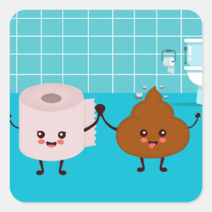 Toiletpapier & Poep Vriendjes – Schattige Tekenfil Vierkante Sticker