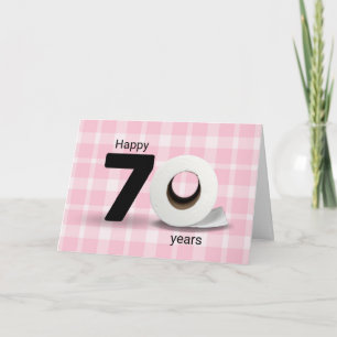 Toiletpapierrol op ruitjes voor 70e verjaardag kaart