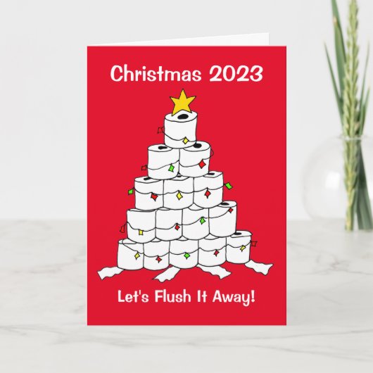 Toiletrolletje 2023 Xmas Tree Flush Vakantie Kaart (Voorkant)