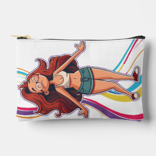 Toilettas met een gelukkig meisje erop, levendig etui