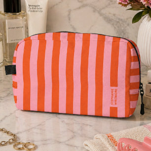 Toilettas   Preppy brede streep koraal roze Toilettasje