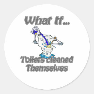 toiletten die zichzelf schoongemaakt hebben ronde sticker