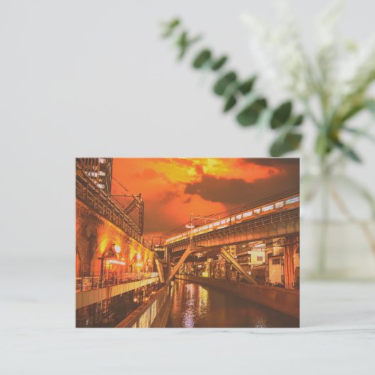 Tokio Cityscape met Kanaal en trein Briefkaart (Staand voorkant)