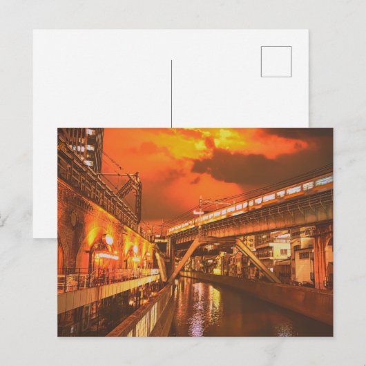 Tokio Cityscape met Kanaal en trein Briefkaart (Voorkant / Achterkant)