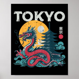 Tokio Draak Vintage Aziatische Japanse Mythologisc Poster