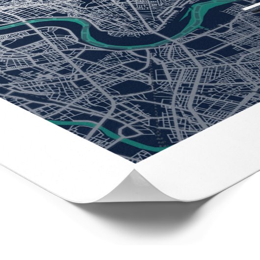 Tokio - Japan Blue Dark City Map Poster (Hoek)