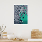 Tokio - Japan Blue Dark City Map Poster (Keuken)