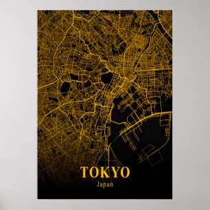 Tokio Japan City Map Gold Asian Cities Map Poster