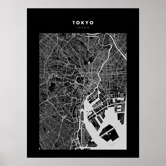 Tokio - Japan Dark City Map Poster (Voorkant)