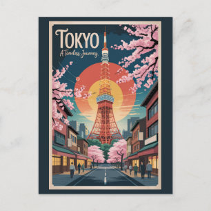 Tokio Japan Illustratie Reis Kunst Vintage Briefkaart