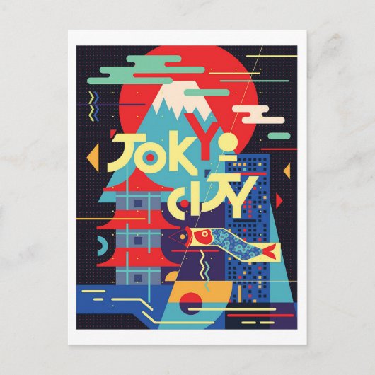Tokio, Japan, illustratie, vintage-reis Briefkaart (Voorkant)
