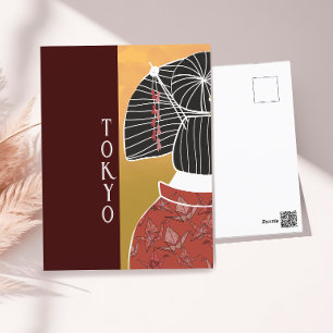 Tokio Japan Kimono Yukata Shrine Hand geïllustreer Briefkaart