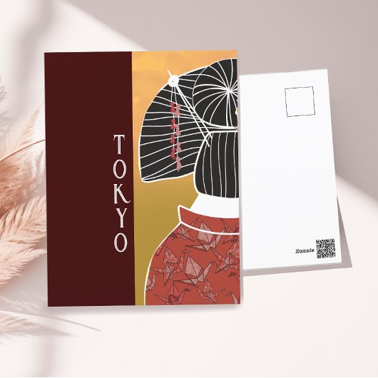 Tokio Japan Kimono Yukata Shrine Hand geïllustreer Briefkaart