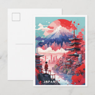 Tokio Japan Kunst Vintage Reis Illustratie Briefkaart