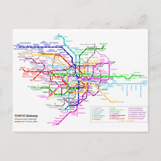 Tokio Japan - metrokaart Briefkaart (Voorkant)