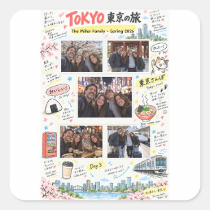 Tokio Japan Reis 5 Foto Collage Reis Zine Vierkante Sticker