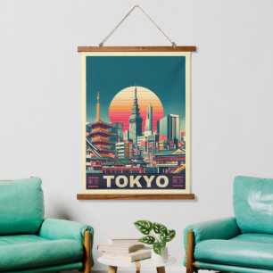 Tokio Japan reis RETRO silhouet cadeaus Hangend Wandkleed