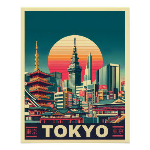 Tokio Japan reis RETRO silhouet cadeaus Perfect Poster