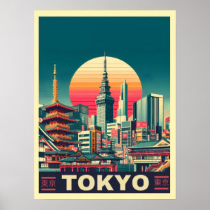 Tokio Japan reis RETRO silhouet cadeaus Poster