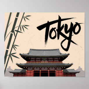 Tokio Japan Reis Vintage Tempel Kalligrafie Kunst Poster