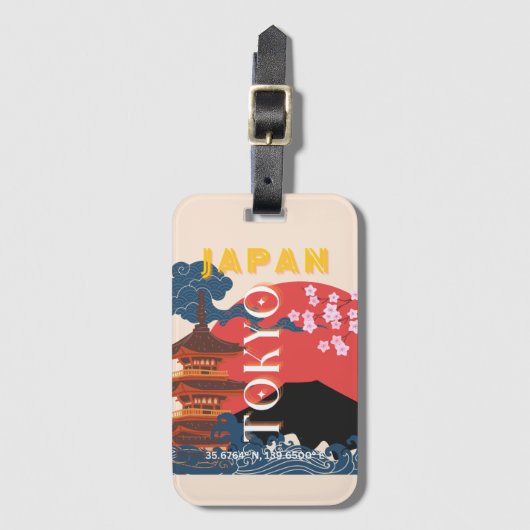 Tokio Japan Reiskunst, Retro Reiskunst Bagagelabel (Voorkant (verticaal))