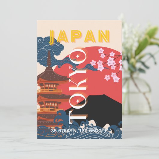 Tokio Japan Reiskunst, Retro Reiskunst Feestdagenkaart (Staand voorkant)