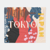 Tokio Japan Reiskunst, Retro Reiskunst Fleece Deken (Voorkant (Horizontaal))