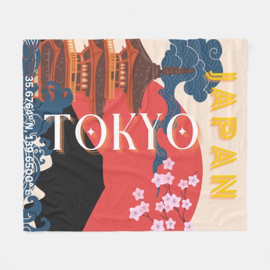 Tokio Japan Reiskunst, Retro Reiskunst Fleece Deken (Voorkant (Horizontaal))
