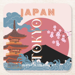 Tokio Japan Reiskunst, Retro Reiskunst Kartonnen Onderzetters