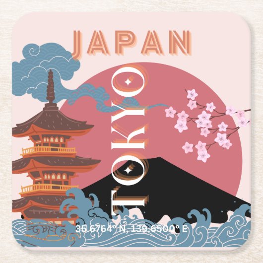 Tokio Japan Reiskunst, Retro Reiskunst Kartonnen Onderzetters (Voorkant)