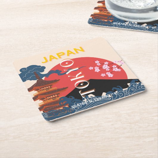 Tokio Japan Reiskunst, Retro Reiskunst Kartonnen Onderzetters (Schuin)