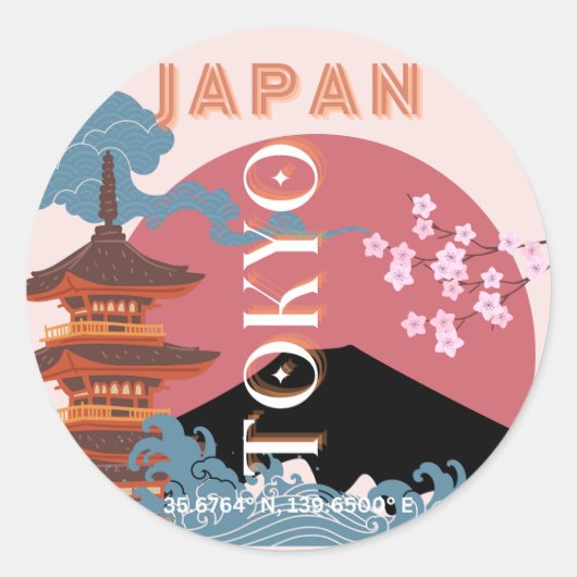 Tokio Japan Reiskunst, Retro Reiskunst Ronde Sticker (Voorkant)