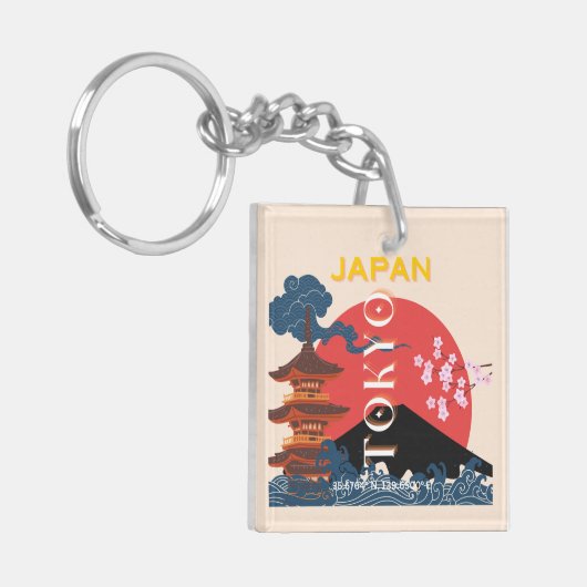 Tokio Japan Reiskunst, Retro Reiskunst Sleutelhanger (Voorkant Links)