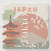 Tokio Japan Reiskunst, Retro Reiskunst Stenen Onderzetter (Voorkant)