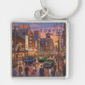 Tokio Japan Reizen Kunst Vintage Sleutelhanger (Voorkant)