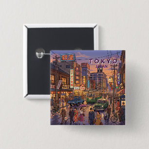 Tokio Japan Reizen Kunst Vintage Vierkante Button 5,1 Cm