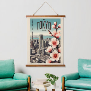 Tokio Japan reizen vintage geschenken Hangend Wandkleed