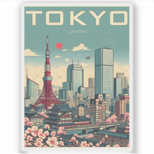 Tokio Japan reizen vintage geschenken Sticker (Voorkant)