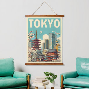 Tokio Japan reizen vintage magnetische kaart cadea Hangend Wandkleed