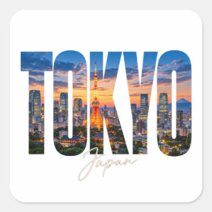 Tokio Japan Silhouet bij zonsondergang Vierkante Sticker
