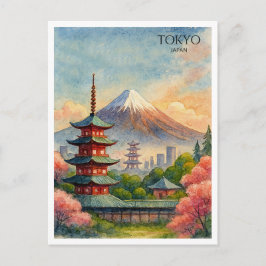 Tokio Japan Stadssilhouet Aquarel Souvenir Feestdagenkaart