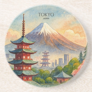 Tokio Japan Stadssilhouet Aquarel Souvenir Zandsteen Onderzetter