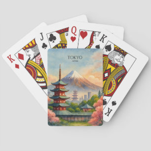 Tokio Japan Stadssilhouette Aquarel Souvenir Pokerkaarten
