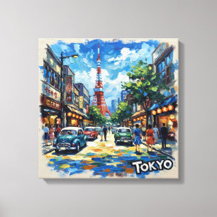 Tokio Japan Toren Straat Scène Uitgerekte Canvas Afdruk