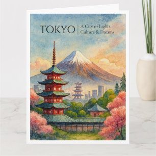 Tokio Japan Vintage Silhouette Reis Wenskaart Kaart