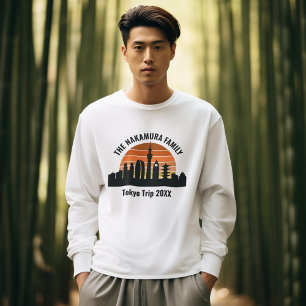 Tokio Japan Zonsondergang Aangepaste Lange Mouwen T-shirt