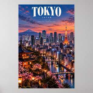 Tokio Japan Zonsondergang Silhouet Reisposter Muur Poster