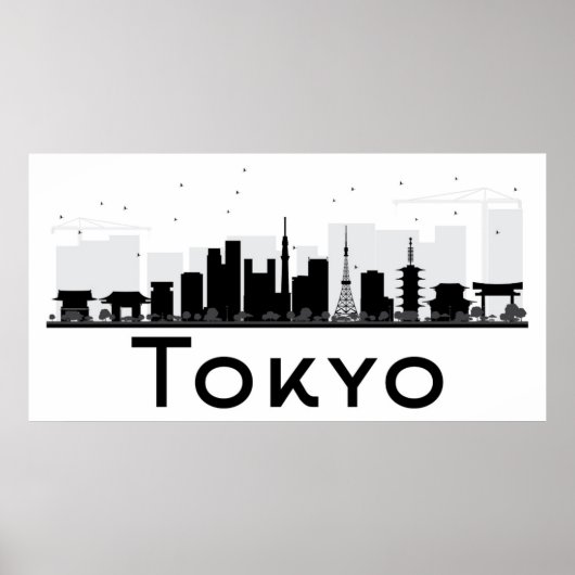 Tokio, Japan | Zwarte en witte veldlijn Poster (Voorkant)