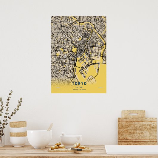 Tokio - Japanse Gele Stadskaart Poster (Keuken)